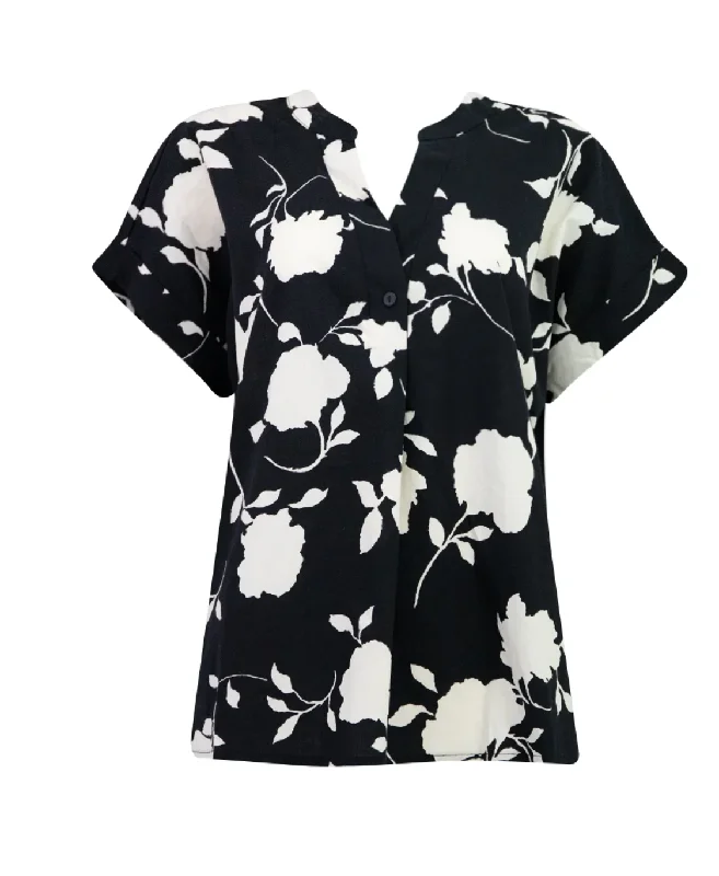 121834A  Floral Women's Black & White Top