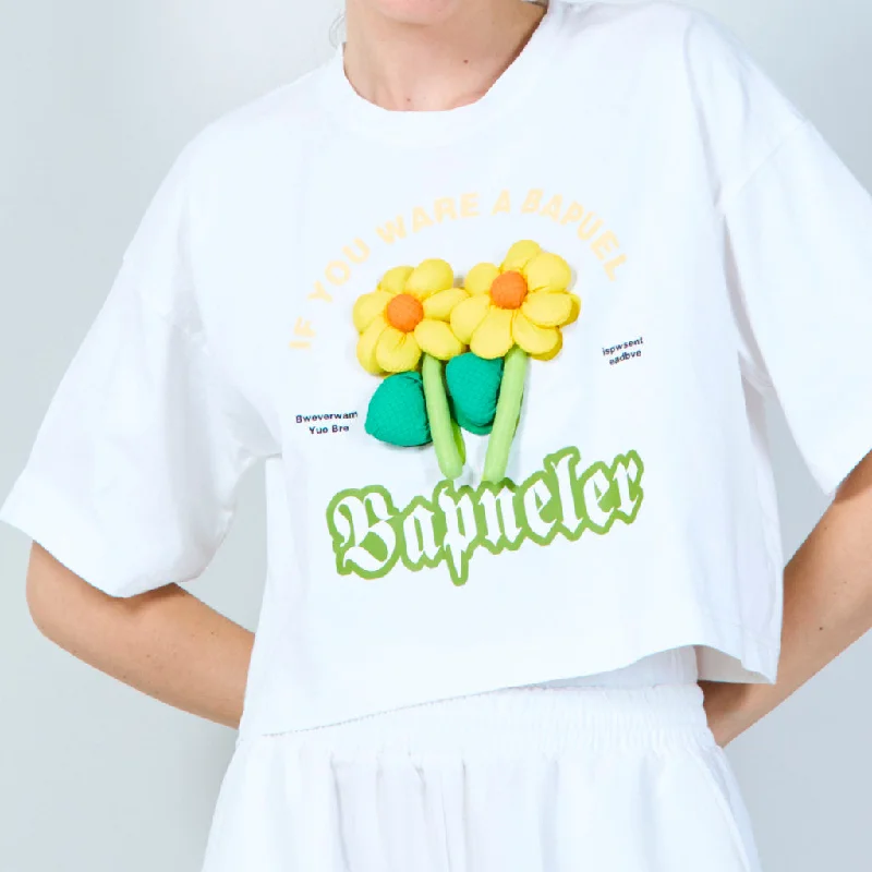 Playful cropped t-shirt with 3D floral design wholesale