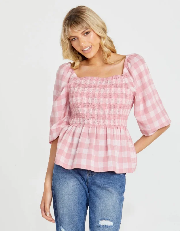 16908TWSS  Stevie Women's Shirred Pink Top