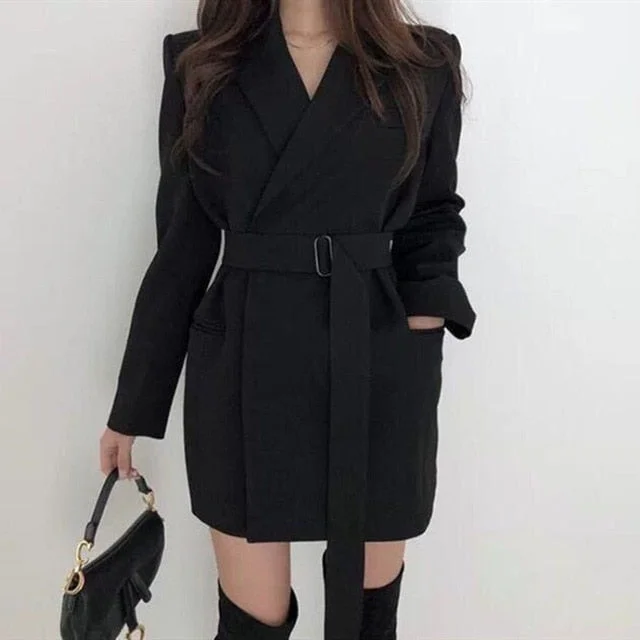 2020 Spring Autumn Winter Women's Blazers Sashes Jackets Notched Outerwear England Style Solid Cardigan Tops