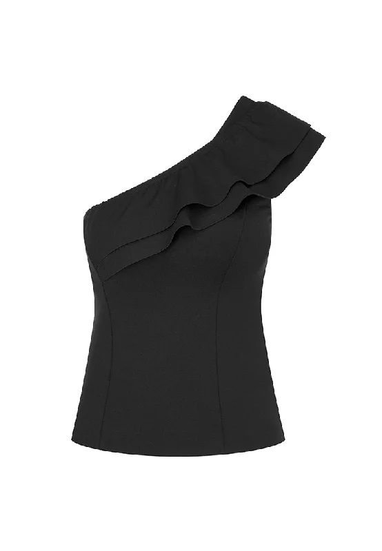 Adriana Convertible Stretch-Jersey One-Shoulder Top with Ruffle Detail & Removable Pads