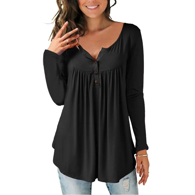 FashionSierra - Loose Casual Long Sleeve Solid Slim T-shirt