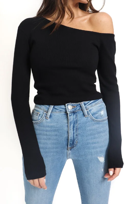 Asymmetrical Ribbed Knit Long Sleeve