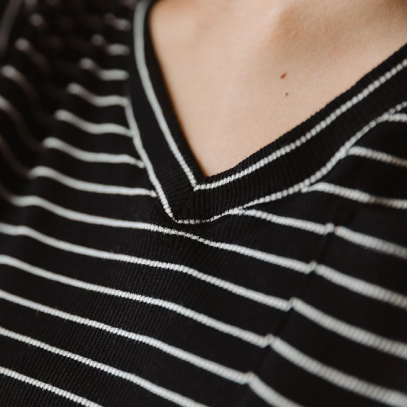 Basic V Neck Tee, Chunky Black and White Stripe