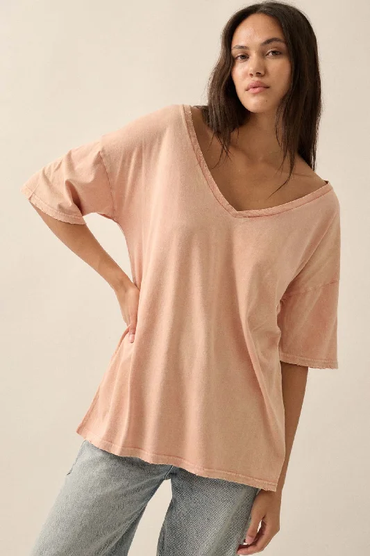 Big Mood Vintage-Wash Oversize V-Neck Tee