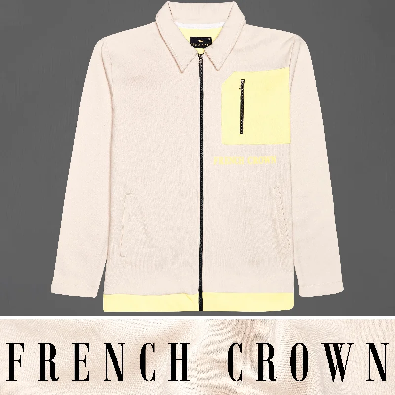 Bizarre Cream with Colonial Yellow Mercerised Pique Polo Heavy weight Sweatshirt with Zipper Closure