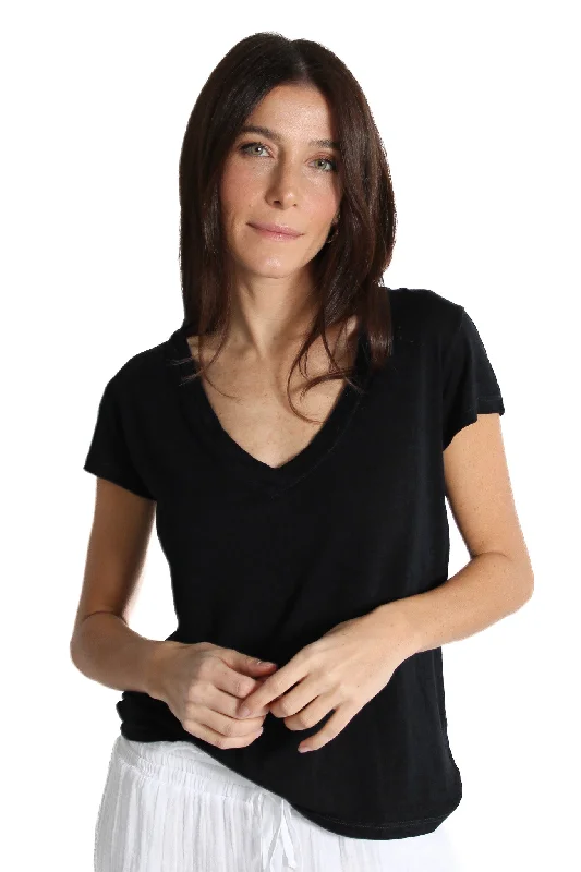 Black Linen Jersey V-Neck