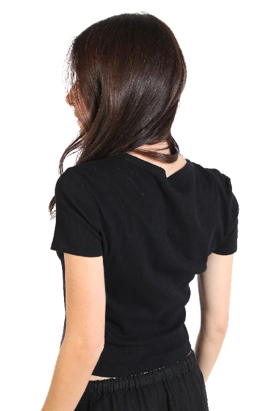 Brenny Black Cotton Ribbed T-Shirt