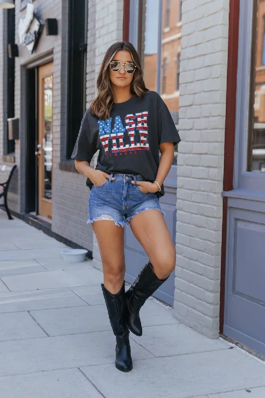 Charcoal American Flag Nashville Graphic Tee - FINAL SALE