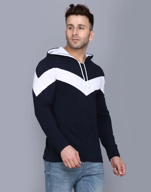 Cotton Color Block Full Sleeves Hooded T-Shirt