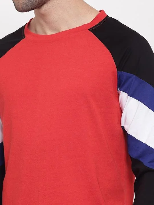 Cotton Color Block Full Sleeves Mens Round Neck T-Shirt