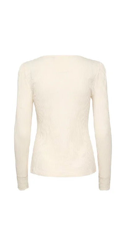 Cream Lace Cuff Ribbed Tee