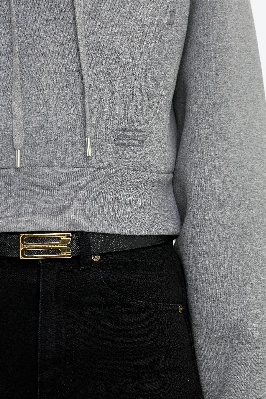 Cropped Structured Hoodie In Grey Marl