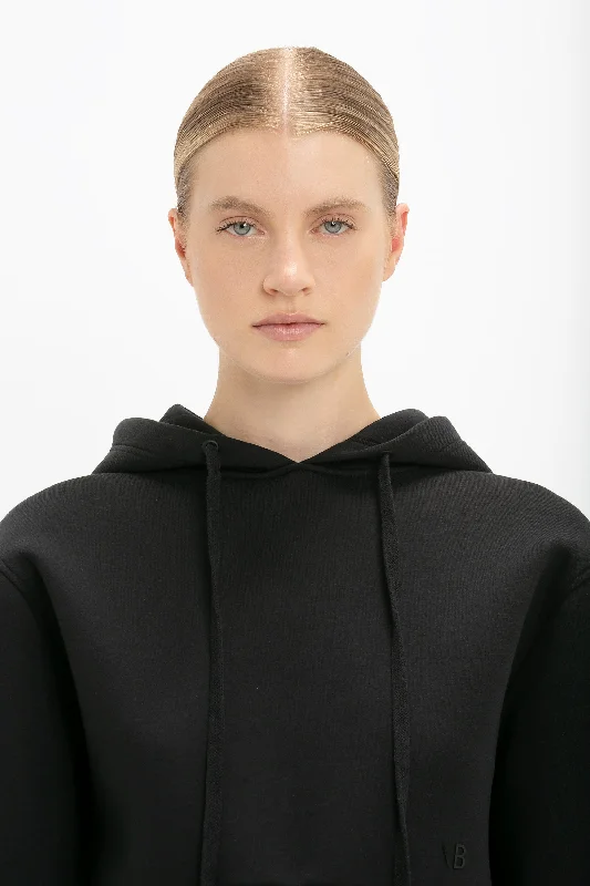 Cropped Neoprene Hoodie In Black