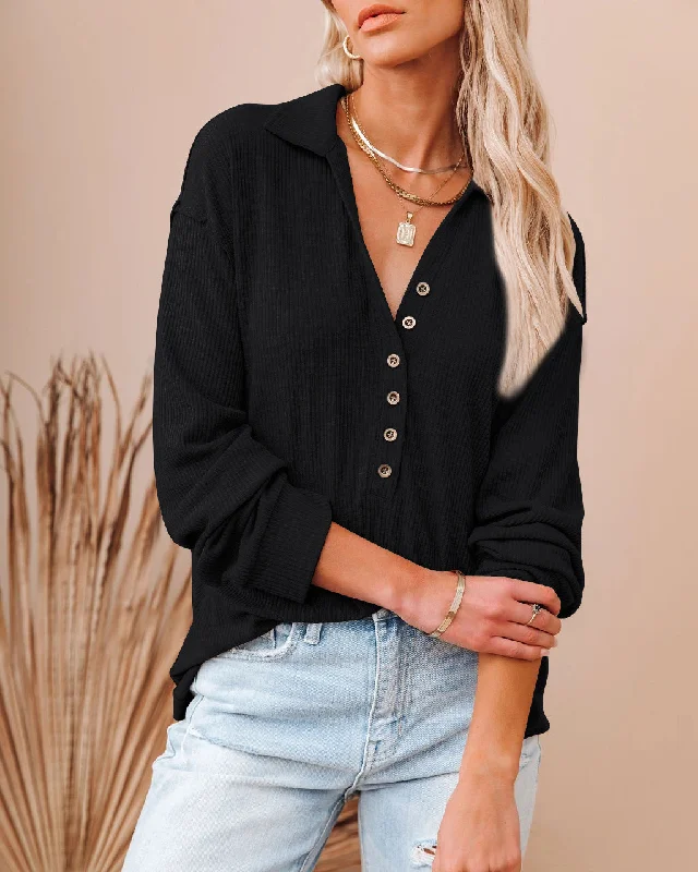 FashionSierra - Collar Half Open Button Loose Casual Top