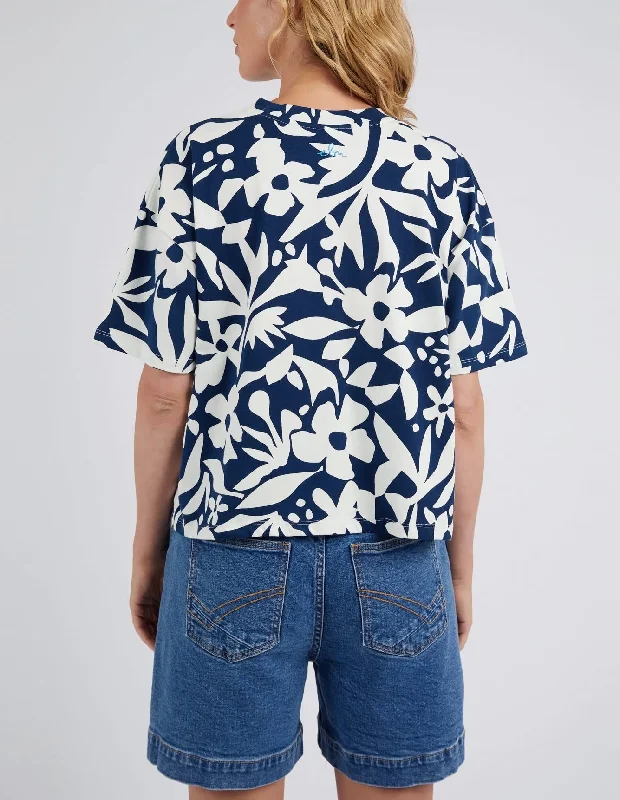 Elm Stencil Floral Tee - Naval Blue Floral Print