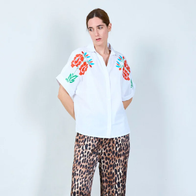 Embroidered floral shirt with button front wholesale