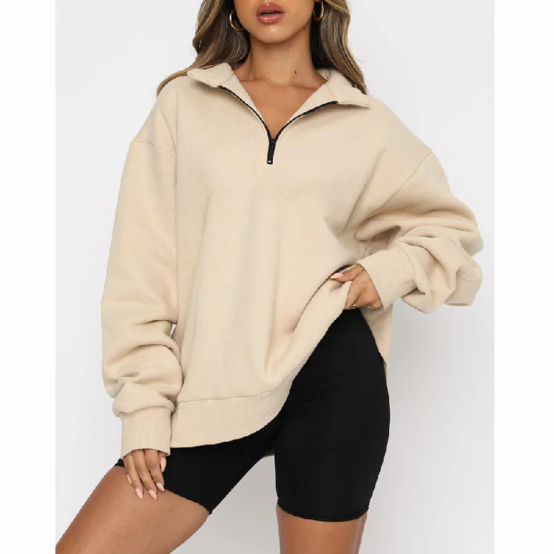 FashionSierra - Casual Half Zipper Pullover Long Sleeve Sweatshirt