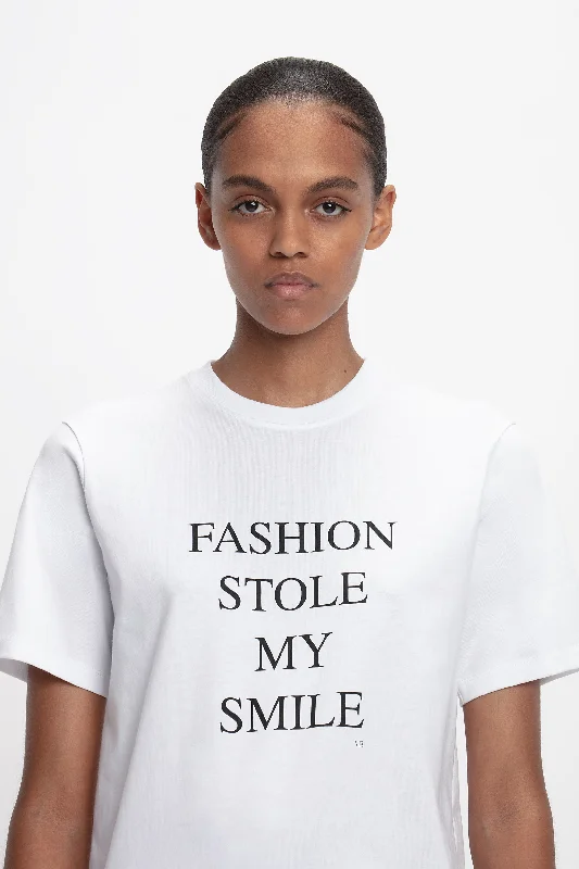 Fashion Stole My Smile Slogan T-Shirt In White