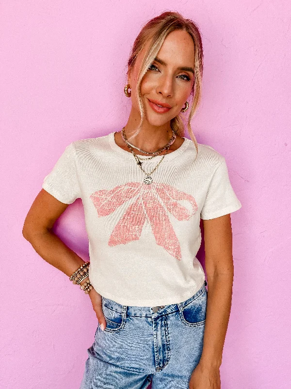 [Girl Dangerous] Pink Bow Graphic Baby Tee