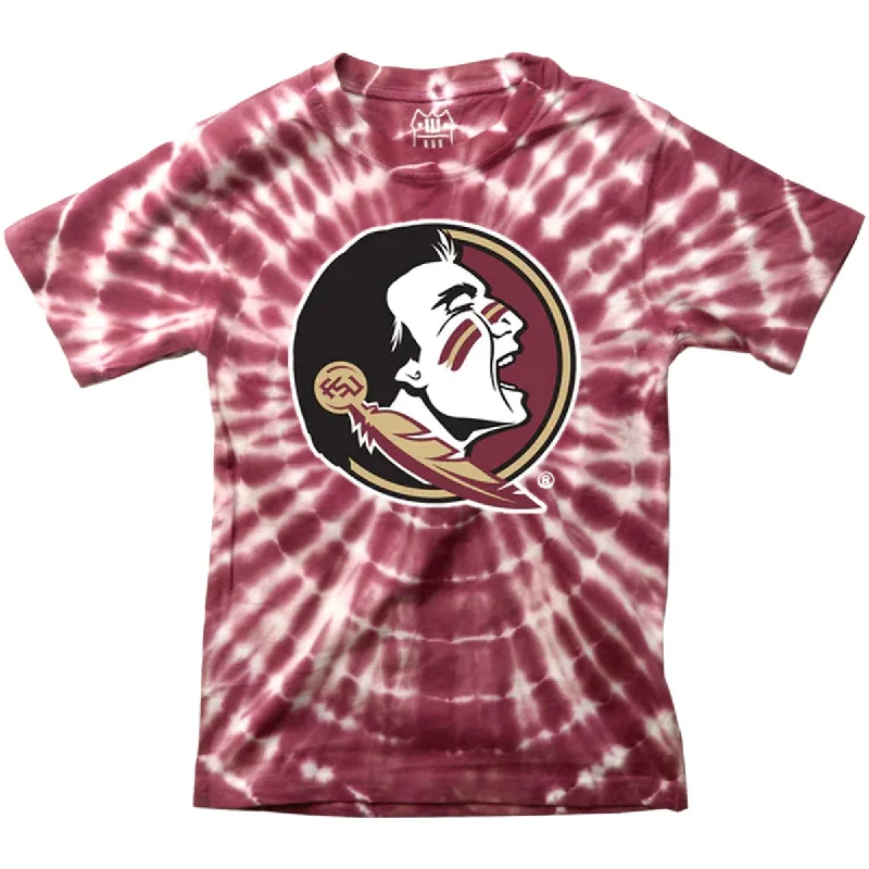 Wes & Willy Youth Girl's Seminole Logo Short Sleeve Tie Dye T-shirt - Garnet/White