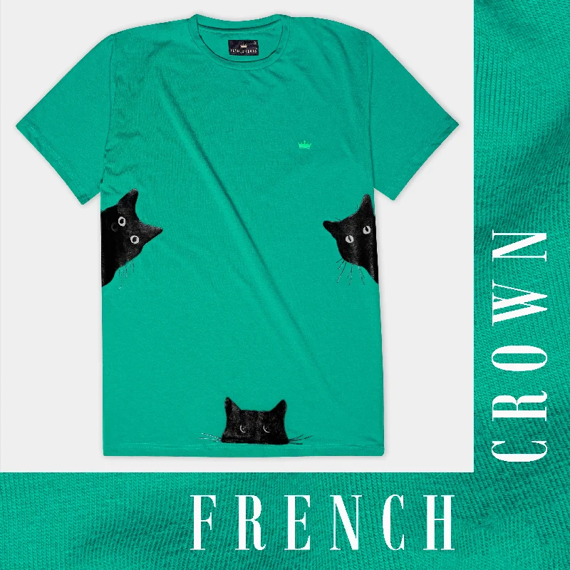 Gossamer Green Cats Hand Painted Premium Cotton T-shirt