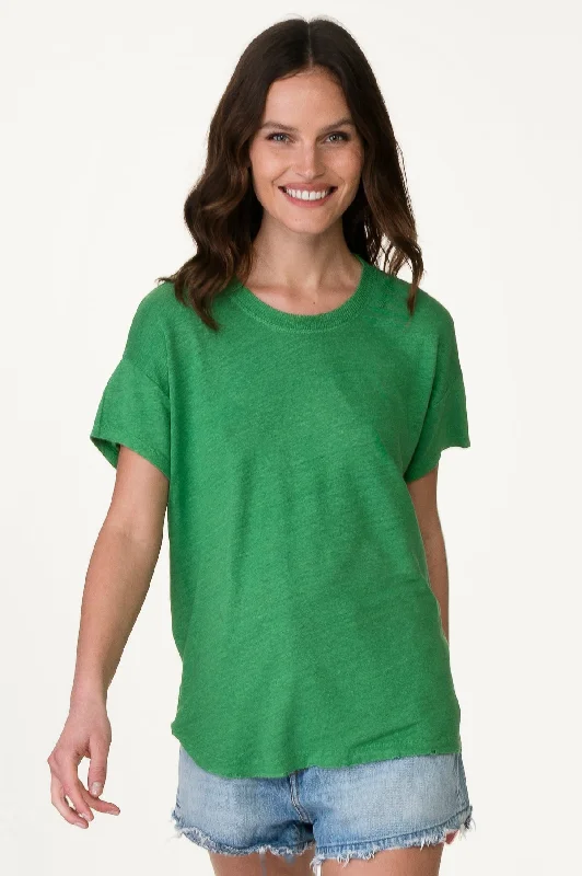 Green Linen Boy Crew Neck Tee