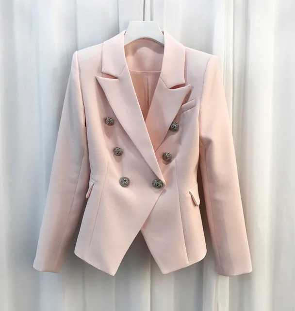 HIGH QUALITY New Fashion 2020 Baroque Designer Blazer Jacket Women's Silver Lion Buttons Double Breasted Blazer Outerwear