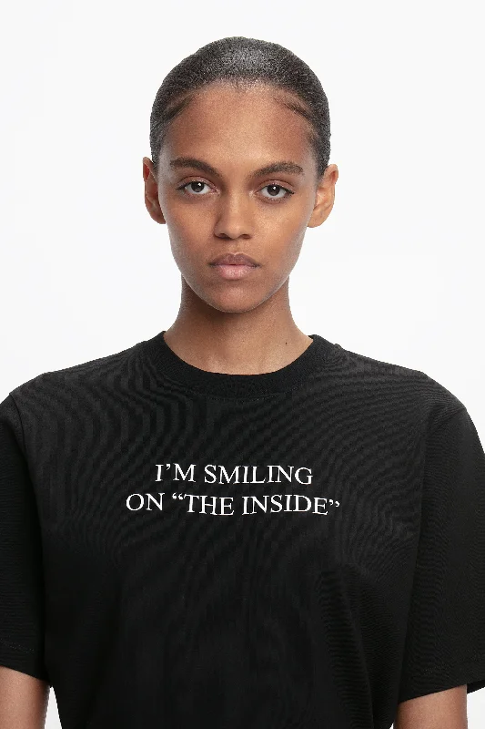 I'm Smiling On The Inside Slogan T-Shirt in Black