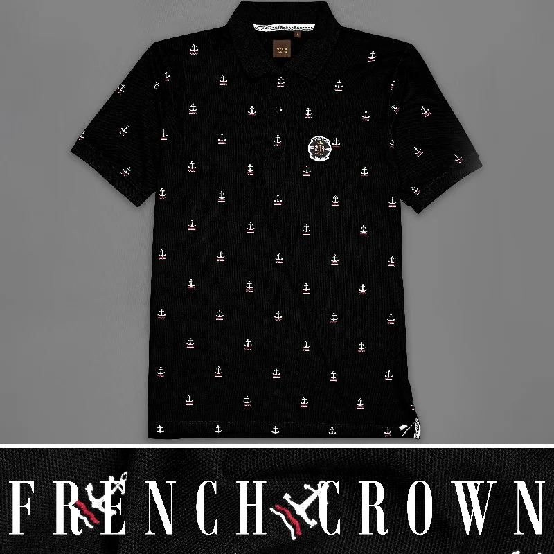 Jade Black Anchor Printed Premium Cotton Pique Polo