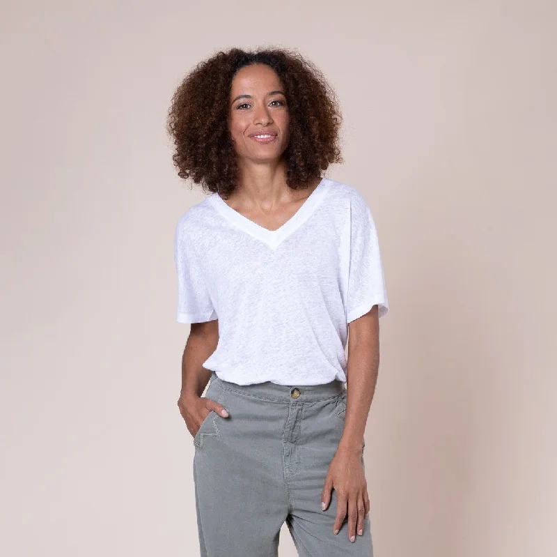 LUCY LINEN V-NECK T-SHIRT (WHITE)