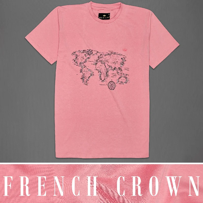 Mauvelous Pink World Map Printed Premium Organic Cotton T-shirt