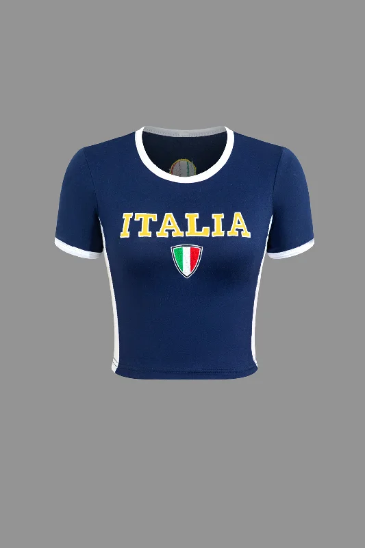 Italia Letter Embroidery T-shirt