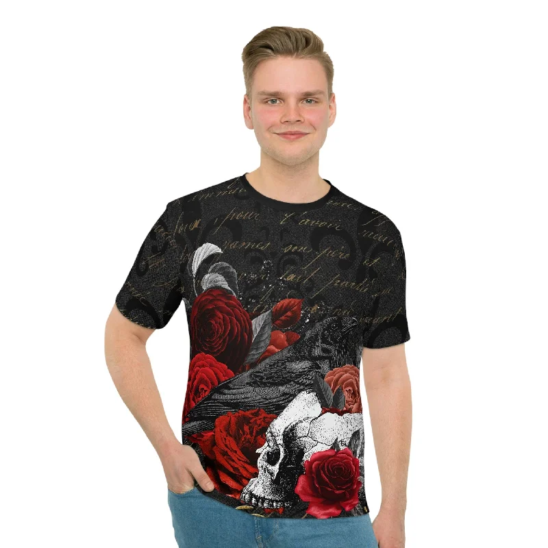 Men's Gothic Rose Raven Skull Loose T-shirt