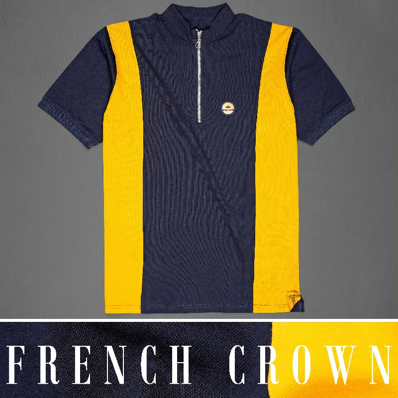 Mirage Navy Blue and Supernova Yellow Super Soft Organic Cotton Mercerised Pique Polo with Zipper Closure