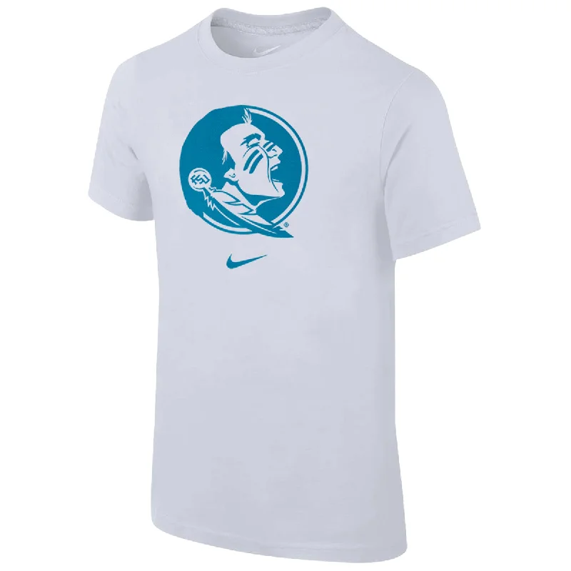 Nike Youth Turquoise Seminole Logo Short Sleeve Cotton T-shirt - White