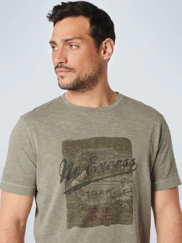 No Excess - Dyed Print T-Shirt - Cream or Light Army Green