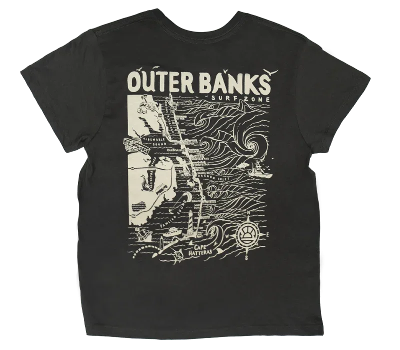 REAL Outer Banks Map Wmn's Boyfriend Tee-Vintage Black