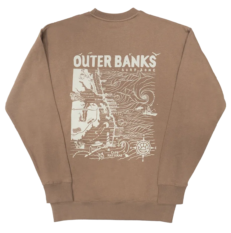 REAL Outer Banks Map Wmn's Crew Sweatshirt-Latte