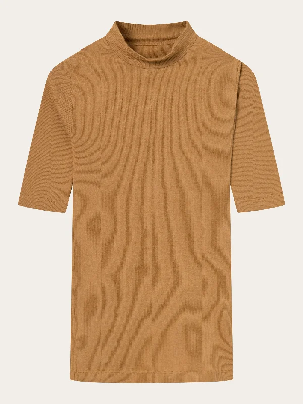 Rib high neck short sleeve - Brown Sugar