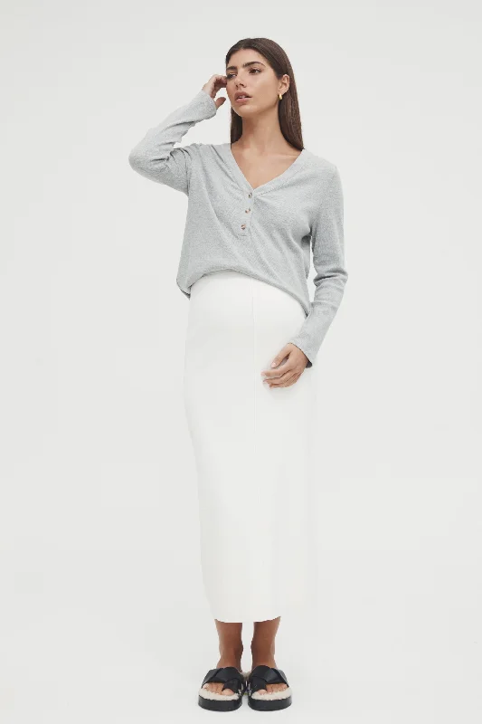 Ribbed Henley Top (Grey Marle)