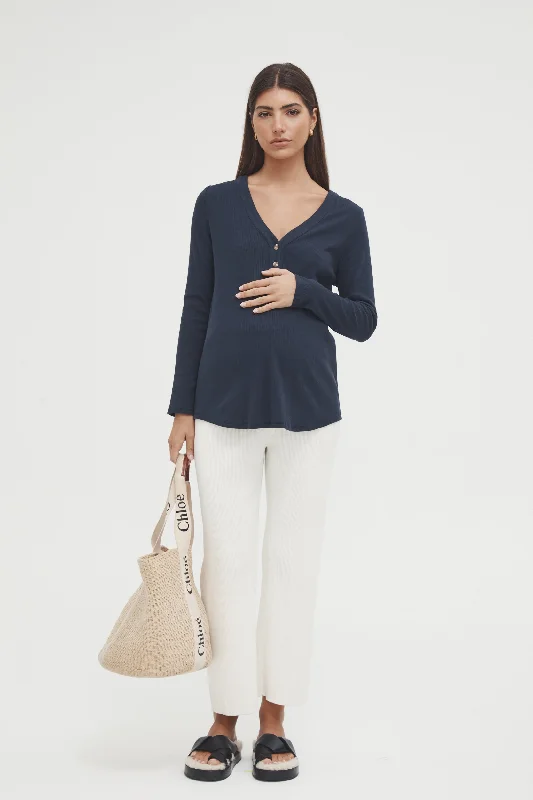 Ribbed Henley Top (Navy)