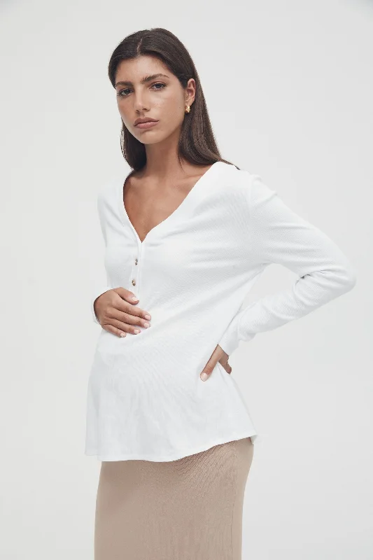 Ribbed Henley Top (White)