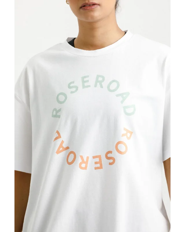 Rose Road Arizona Tee - White with Seafoam Circular Print