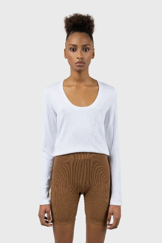 Scoop Neck Ribbed Long Sleeve Top