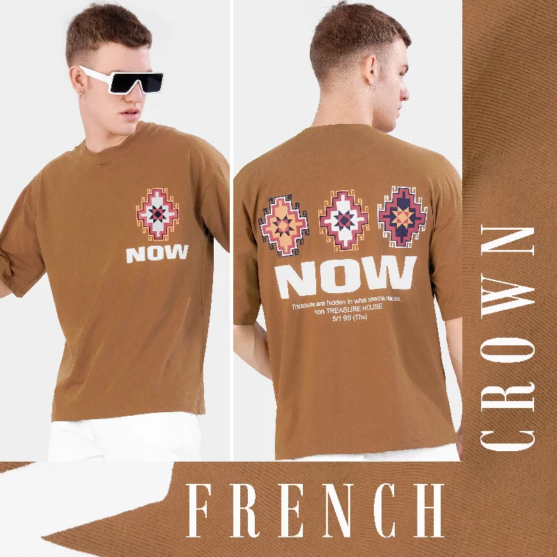 Sepia Brown Printed Premium Cotton Oversized T-shirt