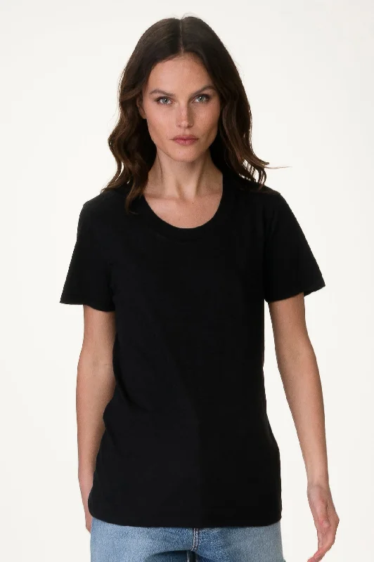 Black Sheer Slub Crew Neck Tee