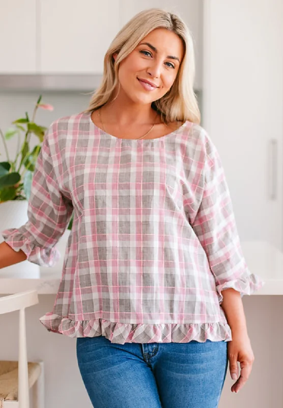 SP-B62-1 Gingham Women's Pink Top