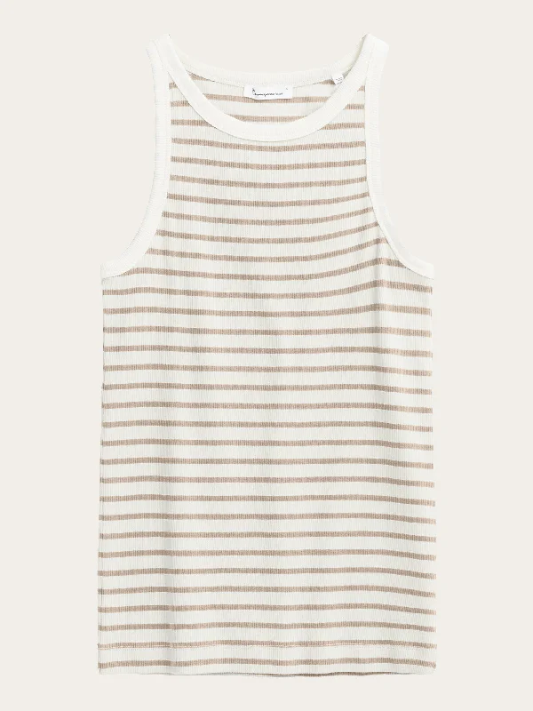 Striped racer rib top - Beige stripe