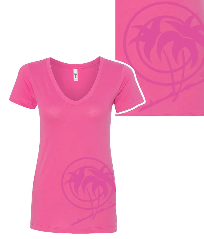 The Palm - Pink or Gray Next Level Women's V-Neck Short Sleeve T-Shirt